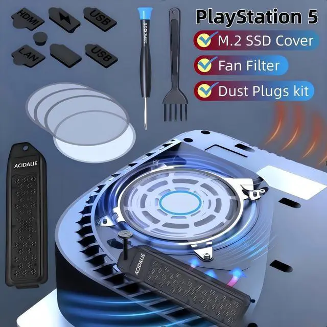 Alt view image 2 of 6 - PS5 Dust Protection and Cooling Kit, Premium Mesh Filter System with Port Plugs, High-Density Breathable Design for PlayStation 5 Pro and Slim ModelsBlack
