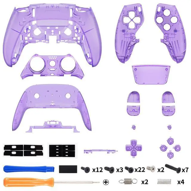 Alt view image 2 of 4 - Full Set Shell with Buttons Touchpad Compatible with ps5 Edge Controller, Clear Atomic Purple Replacement Decorative Trim Shell Front Back Plates Compatible with ps5 Edge Controller