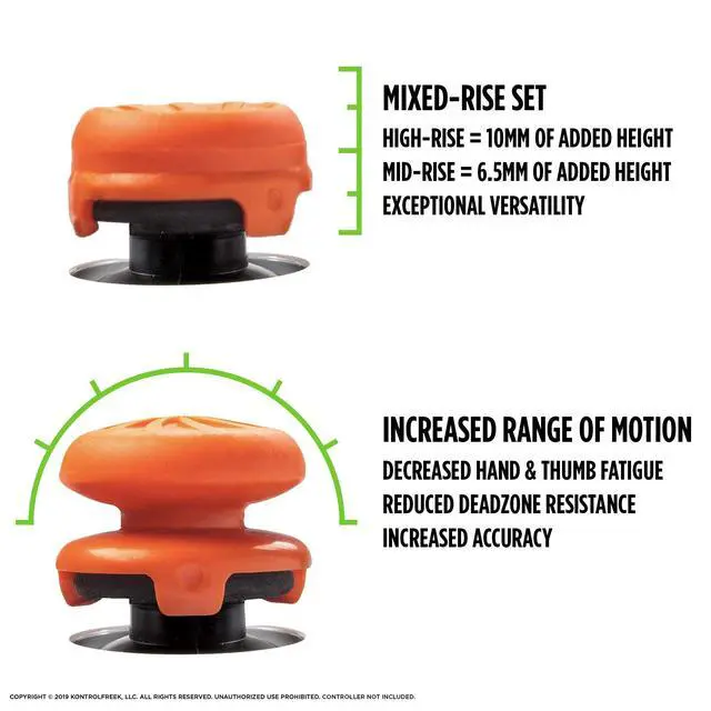 Alt view image 3 of 7 - FPS Freek Vortex for PlayStation 4 (PS4) and PlayStation 5 (PS5) Controller | Performance Thumbsticks | 1 High-Rise Convex, 1 Mid-Rise Concave | Orange