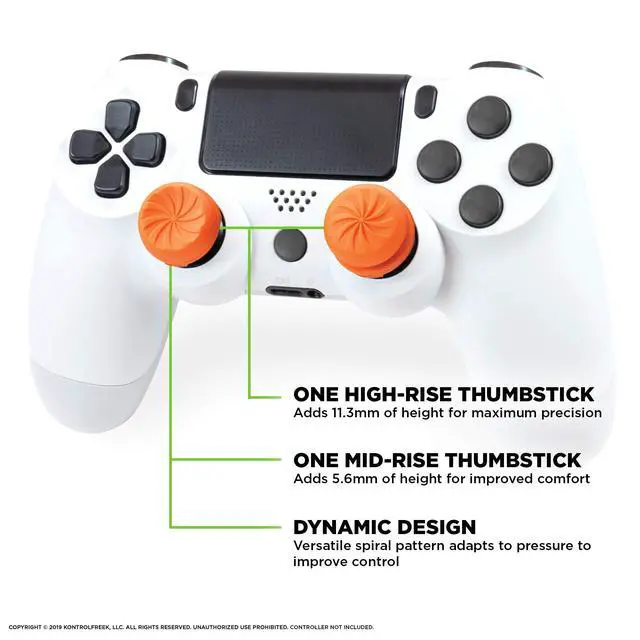 Alt view image 4 of 7 - FPS Freek Vortex for PlayStation 4 (PS4) and PlayStation 5 (PS5) Controller | Performance Thumbsticks | 1 High-Rise Convex, 1 Mid-Rise Concave | Orange