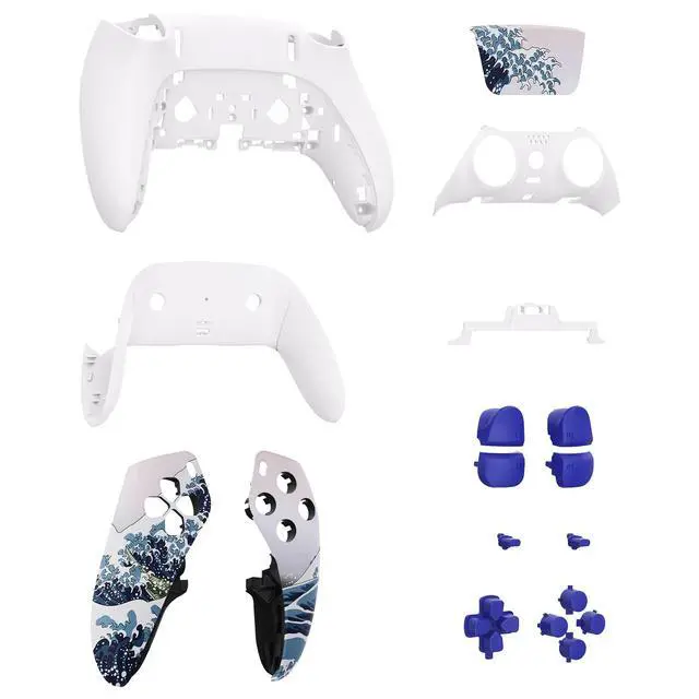Alt view image 4 of 5 - Full Set Shell with Buttons Touchpad Cover Compatible with ps5 Edge Controller, The Great Wave Replacement Decorative Trim Shell Front Back Plates Compatible with ps5 Edge Controller