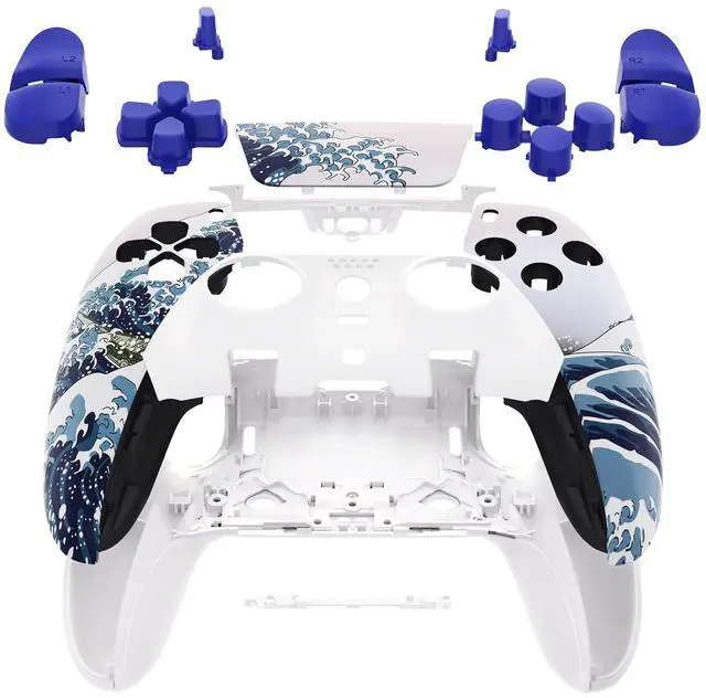 Main image of Full Set Shell with Buttons Touchpad Cover Compatible with ps5 Edge Controller, The Great Wave Replacement Decorative Trim Shell Front Back Plates Compatible with ps5 Edge Controller