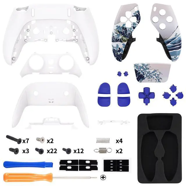 Alt view image 2 of 5 - Full Set Shell with Buttons Touchpad Cover Compatible with ps5 Edge Controller, The Great Wave Replacement Decorative Trim Shell Front Back Plates Compatible with ps5 Edge Controller