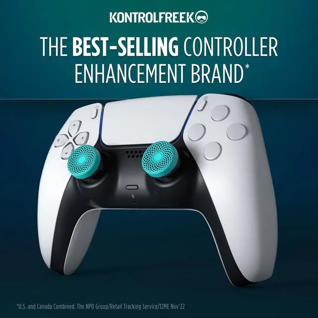 Alt view image 2 of 6 - Lotus for PlayStation 5 (PS5) and PlayStation 4 (PS4) | Performance Thumbsticks | 2 Mid-Rise Concave | Teal/Clear