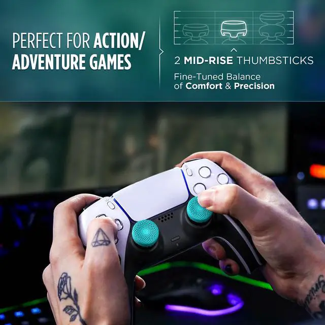 Alt view image 3 of 6 - Lotus for PlayStation 5 (PS5) and PlayStation 4 (PS4) | Performance Thumbsticks | 2 Mid-Rise Concave | Teal/Clear