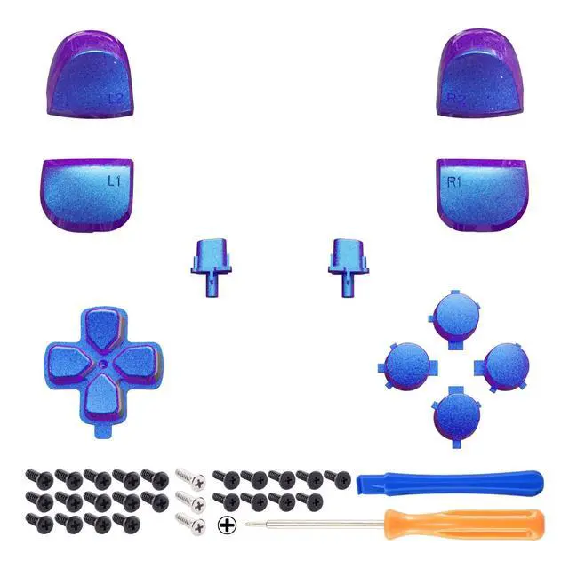 Alt view image 3 of 4 - Replacement D-pad R1 L1 R2 L2 Triggers Share Options Face Buttons, Chameleon Purple Blue Full Set Buttons Compatible with ps5 Controller BDM-010 & BDM-020