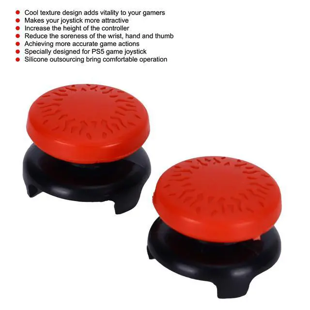 Alt view image 2 of 7 - 2Pcs Thumbstick for 3D Texture Thumb Grip Stick Joystick Thumbstick for PS 5 Controller Red