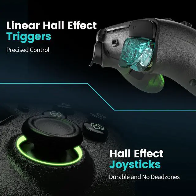 Alt view image 3 of 7 - Transparent Wireless Controller for PS5/Pro/Slim/PC(Electric green),Full surround RGB, Hall-Effect Joysticks and Trigger, Macro, 1500mAh, Speaker and Mic