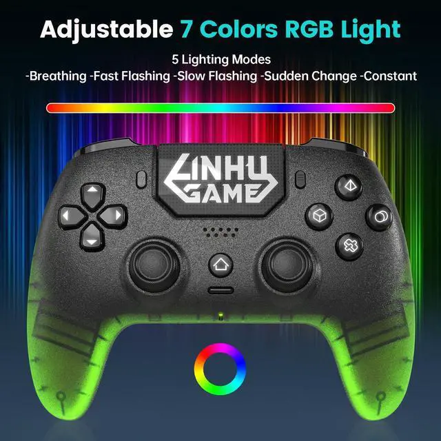 Alt view image 5 of 7 - Transparent Wireless Controller for PS5/Pro/Slim/PC(Electric green),Full surround RGB, Hall-Effect Joysticks and Trigger, Macro, 1500mAh, Speaker and Mic