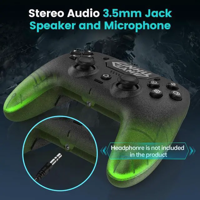 Alt view image 7 of 7 - Transparent Wireless Controller for PS5/Pro/Slim/PC(Electric green),Full surround RGB, Hall-Effect Joysticks and Trigger, Macro, 1500mAh, Speaker and Mic