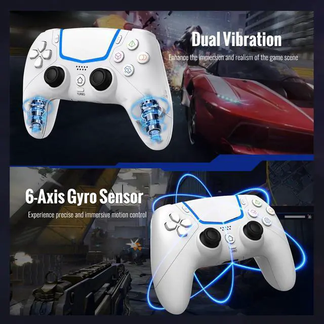 Alt view image 3 of 7 - Wireless Controller for PS-5/Pro/Slim/PC with Hall Joysticks (White)