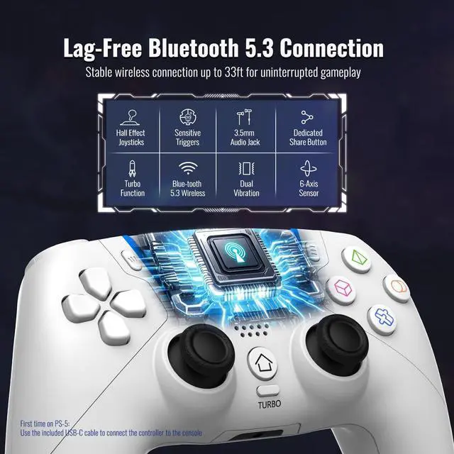 Alt view image 7 of 7 - Wireless Controller for PS-5/Pro/Slim/PC with Hall Joysticks (White)
