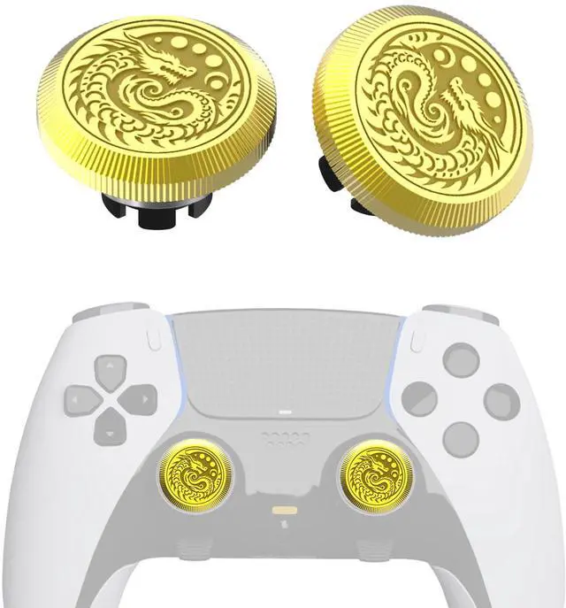 Main image of Metal Thumbsticks for PS5 Edge Controller Stick Module, 2Pcs Custom Thumb Sticks Grips Joystick Replacement Kit for PS5 Dual Sense Edge Accessories, Thumbstick Accessories Parts, Golden Dragon