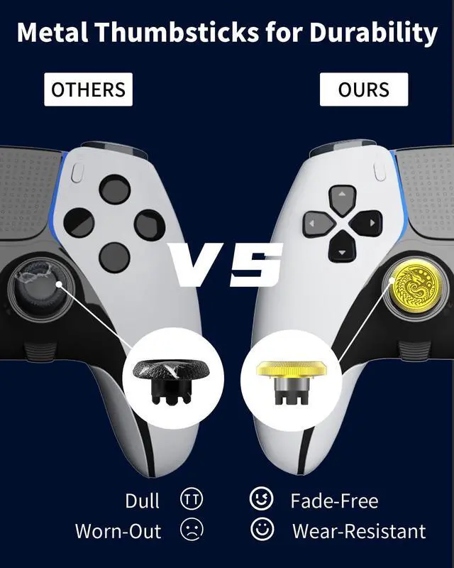 Alt view image 4 of 6 - Metal Thumbsticks for PS5 Edge Controller Stick Module, 2Pcs Custom Thumb Sticks Grips Joystick Replacement Kit for PS5 Dual Sense Edge Accessories, Thumbstick Accessories Parts, Golden Dragon