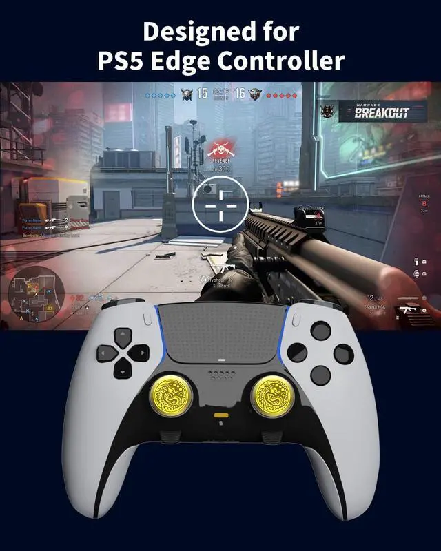Alt view image 5 of 6 - Metal Thumbsticks for PS5 Edge Controller Stick Module, 2Pcs Custom Thumb Sticks Grips Joystick Replacement Kit for PS5 Dual Sense Edge Accessories, Thumbstick Accessories Parts, Golden Dragon