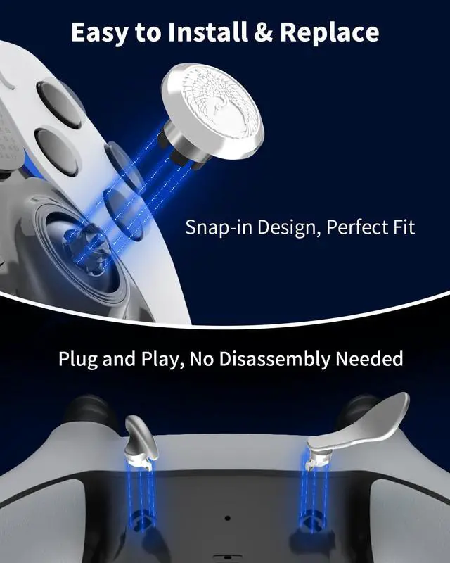 Alt view image 3 of 7 - Metal Thumbsticks & Back Paddles for PS5 Edge Controller Joystick Replacement, Custom Analog Thumb Sticks Caps for PS5 Dual Sense Edge Stick Module, 2 Joystick, 4 Back Buttons, Flying Crane