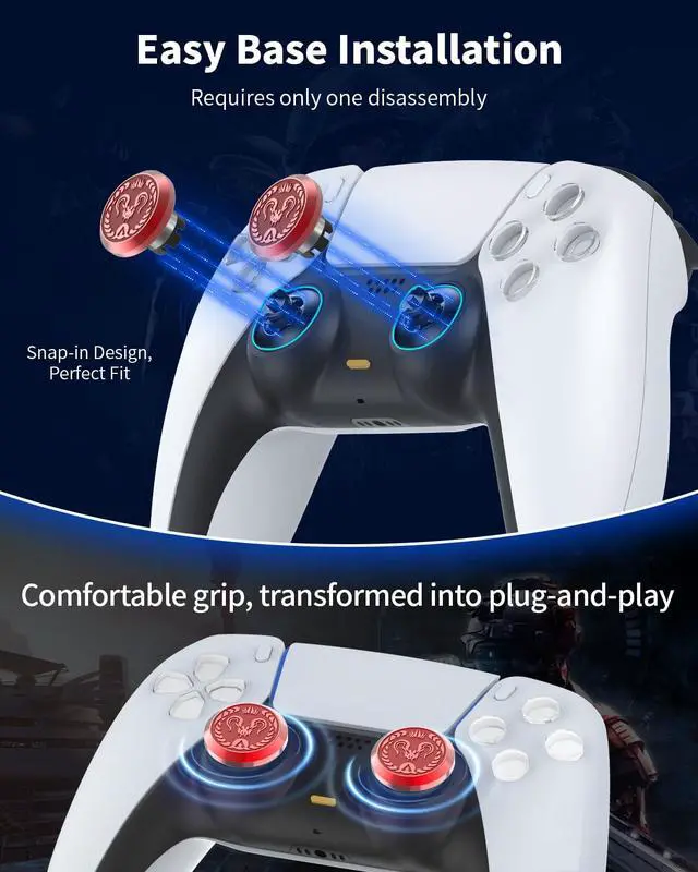 Alt view image 4 of 7 - Metal Thumbsticks for PS5 Controller Joystick Replacement, Thumb Sticks for PS4 Controller, Custom Thumb Grips for Switch Pro Controller, 2 Joystick, 2 Thumbstick Base, Predator Emblem