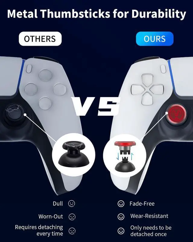 Alt view image 3 of 7 - Metal Thumbsticks for PS5 Controller Joystick Replacement, Thumb Sticks for PS4 Controller, Custom Thumb Grips for Switch Pro Controller, 2 Joystick, 2 Thumbstick Base, Predator Emblem
