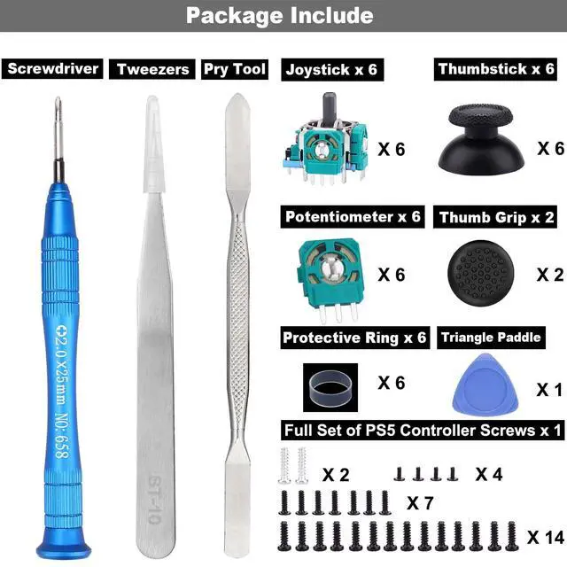 Alt view image 6 of 6 - 6 Pack Joystick Replacement for PS5 Controller, 3D Analog Sensor Module Thumb Sticks Replacement Part with Thumbsticks Repair Screwdriver Kit for PlayStation 5 DualSense Controller