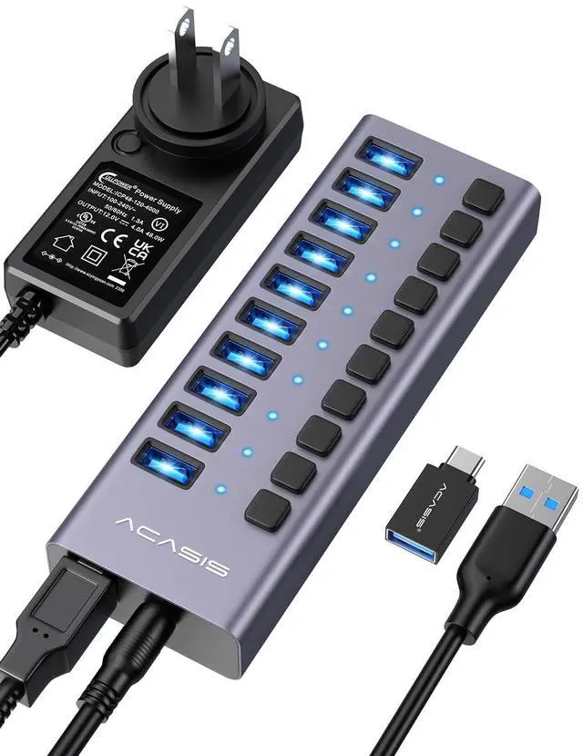Main image of Powered 10 Ports USB 3.2 Hub, 10Gbps Data Transfer, 48W Adapter