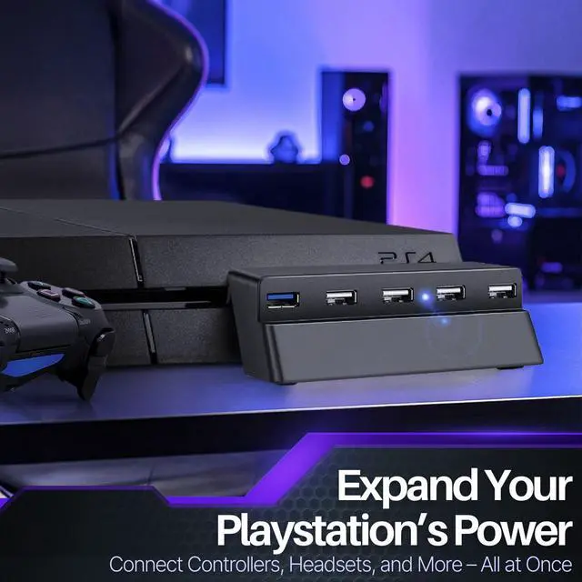 Alt view image 2 of 7 - 5-Port USB Hub for PS4 Slim, USB 3.0 and 2.0 Expansion Adapter, Black
