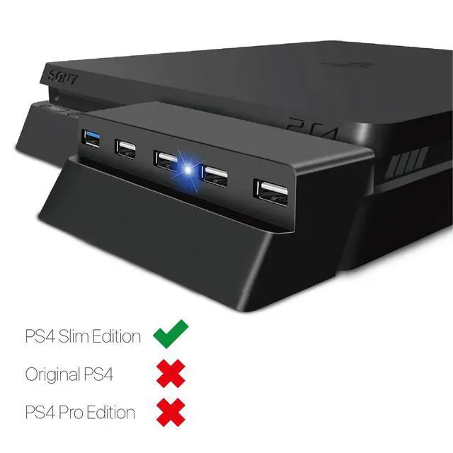 Alt view image 7 of 7 - 5-Port USB Hub for PS4 Slim, USB 3.0 and 2.0 Expansion Adapter, Black