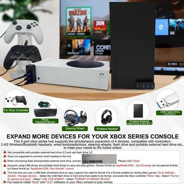 Alt view image 2 of 7 - 4 Ports USB 3.0 Hub for Xbox Series X/S Consoles, Xbox Series USB Hub High-Speed Expansion Splitter Adapter with 3 USB 3.0 Ports + 1 Type C 3.0 Port for Xbox Series S/X Accessories (Black)
