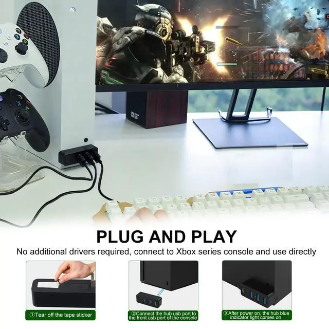Alt view image 7 of 7 - 4 Ports USB 3.0 Hub for Xbox Series X/S Consoles, Xbox Series USB Hub High-Speed Expansion Splitter Adapter with 3 USB 3.0 Ports + 1 Type C 3.0 Port for Xbox Series S/X Accessories (Black)