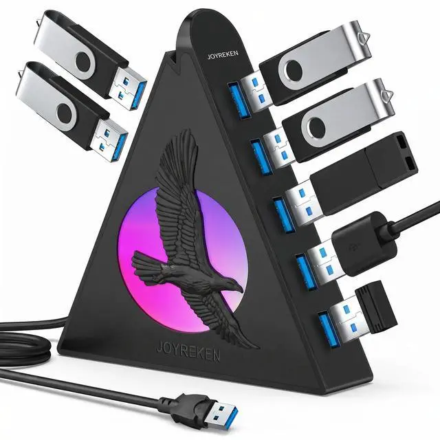 Main image of 7 Port USB Hub, USB 3.0 Data Hub with 2 ft Long Cable,RGB Night Light,Multi Port Gaming Hub for PC, Laptop, Flash Drive, Keyboard, Mouse, Console, Xbox, PS4/PS5, iMac, Flash Drive, HDD