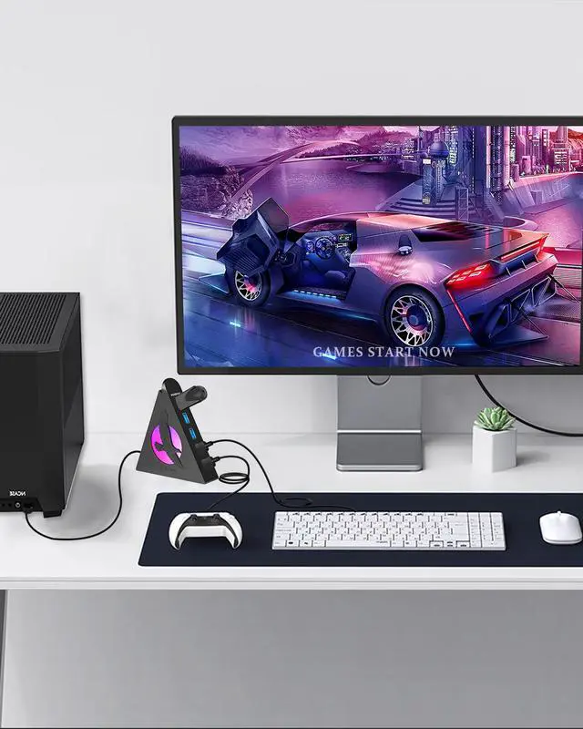 Alt view image 7 of 7 - 7 Port USB Hub, USB 3.0 Data Hub with 2 ft Long Cable,RGB Night Light,Multi Port Gaming Hub for PC, Laptop, Flash Drive, Keyboard, Mouse, Console, Xbox, PS4/PS5, iMac, Flash Drive, HDD