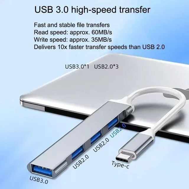 Alt view image 4 of 7 - 4-Port USB C Hub with USB 3.0/2.0, Multi-Port Type C Hub,Aluminum USB C Multiport Adapter for PC/Laptop/Keyboard/Mouse/Xbox/PS5/Flash Drive/Printer and More Devices