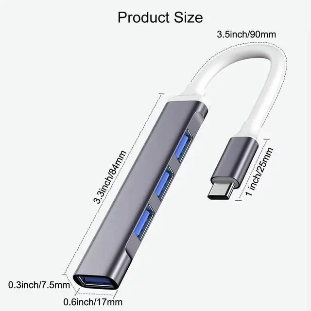 Alt view image 7 of 7 - 4-Port USB C Hub with USB 3.0/2.0, Multi-Port Type C Hub,Aluminum USB C Multiport Adapter for PC/Laptop/Keyboard/Mouse/Xbox/PS5/Flash Drive/Printer and More Devices