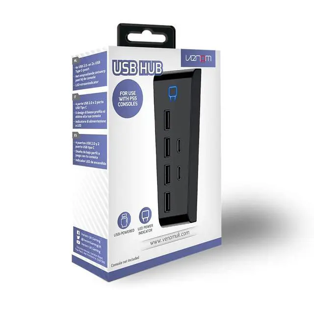 Alt view image 7 of 7 - PS5 USB Hub - 6-Port - Includes 4 x USB 2.0 and 2 x USB Type C (PS5)
