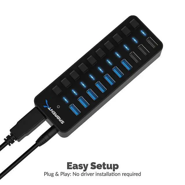 Alt view image 6 of 7 - 10-Port Powered USB 3.0 Hub, 3 Charging Ports, 60W (HB-B7C3)