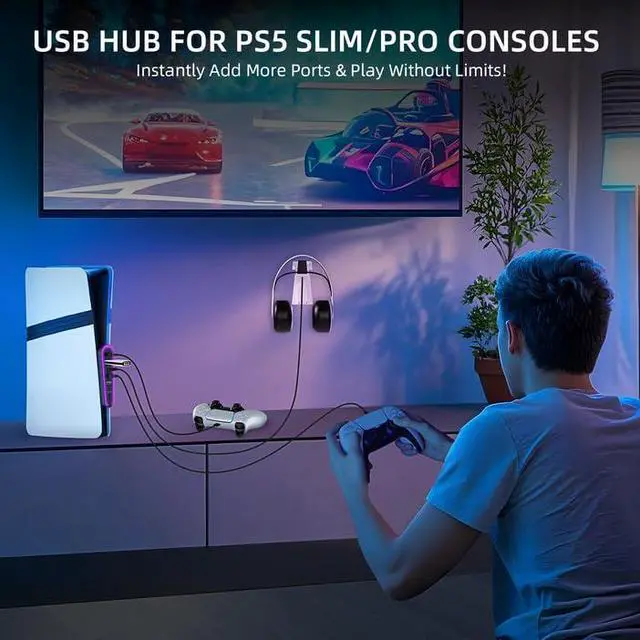 Alt view image 7 of 7 - 6 Ports USB Hub for PS5 Pro/PS5 Slim Data Transfer Extender Charger Port with 4 USB 2.0 + 1 Charging Port + 1 Type-C 3.0 Compatible with CD-ROM and Digital Versions