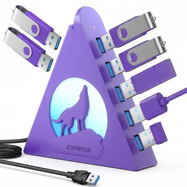 Main image of Deep Purple 7-Port USB 3.0 Hub, RGB Vertical Gaming USB Hub Tower with 5Gbps Data Transfer, 2FT Cable - USB Hub Splitter for PC, MacBook, Laptop, PS5, Flash Drives