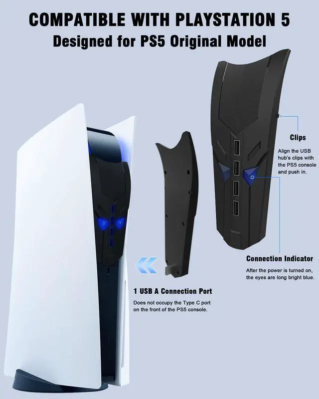 Alt view image 2 of 7 - 4 Ports USB Hub for PS5, USB Port Expander for PS5 with USB Adapter Cable, Multi-Platform Compatible with PlayStation 5 Accessories (Original Model), PS4, PC & More - Black