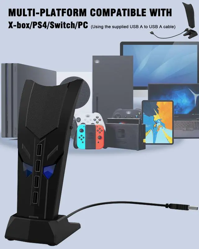 Alt view image 3 of 7 - 4 Ports USB Hub for PS5, USB Port Expander for PS5 with USB Adapter Cable, Multi-Platform Compatible with PlayStation 5 Accessories (Original Model), PS4, PC & More - Black
