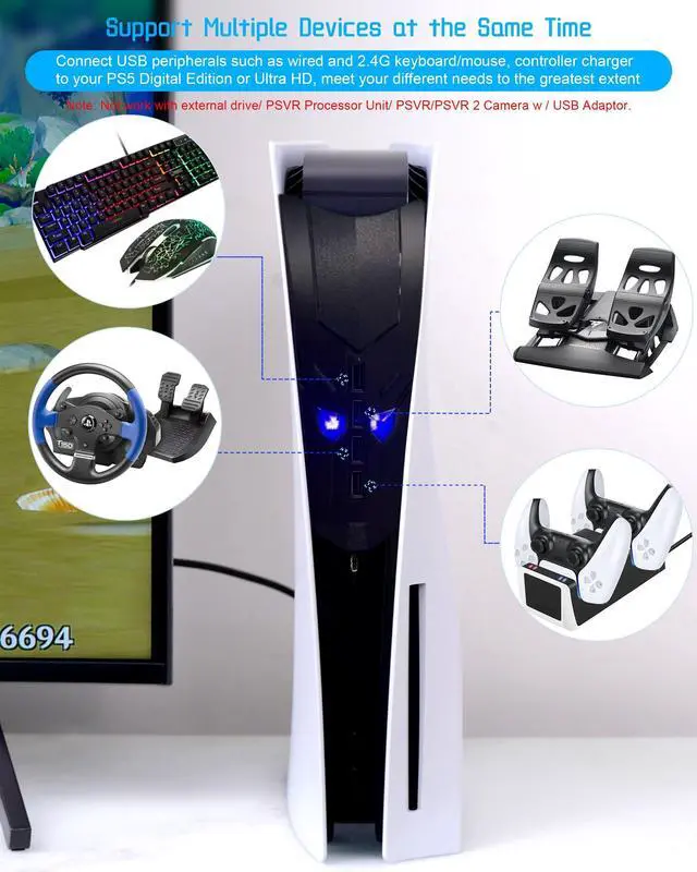 Alt view image 4 of 7 - 4 Ports USB Hub for PS5, USB Port Expander for PS5 with USB Adapter Cable, Multi-Platform Compatible with PlayStation 5 Accessories (Original Model), PS4, PC & More - Black