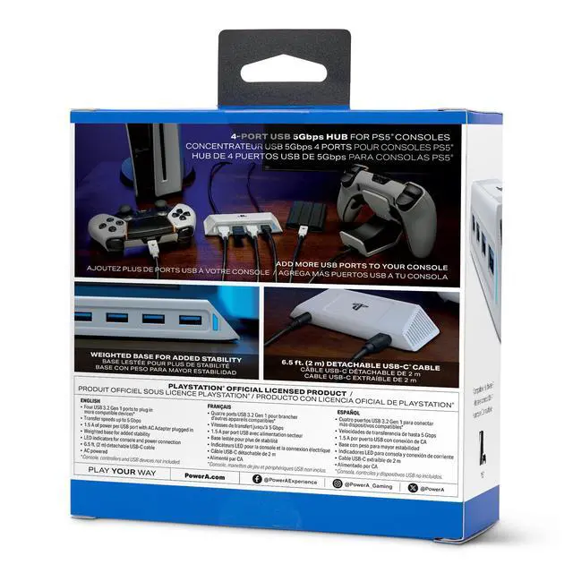 Alt view image 2 of 7 - 4-Port USB 5Gbps Hub for PlayStation®5, USB 3.2, AC Powered, Weighted Base, Officially Licensed