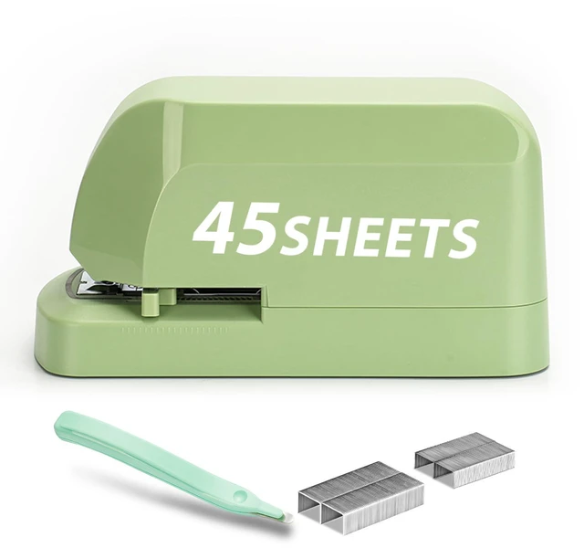 Main image of Heavy Duty Electric Stapler Value Pack, 45 Sheet Capacity, Includes 1500 Staples & Staple Remover, No-Jam, Faster Stapling, Automatic Stapler Desktop,AC Adapter Powered (Saga Green)