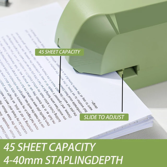 Alt view image 3 of 6 - Heavy Duty Electric Stapler Value Pack, 45 Sheet Capacity, Includes 1500 Staples & Staple Remover, No-Jam, Faster Stapling, Automatic Stapler Desktop,AC Adapter Powered (Saga Green)