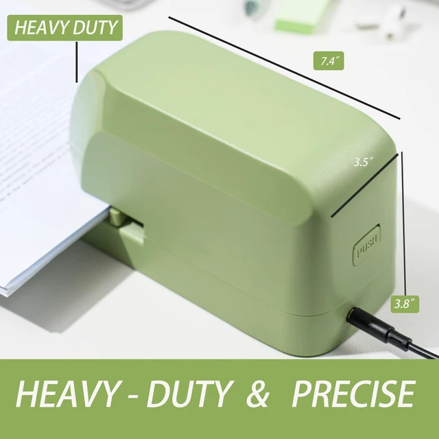 Alt view image 4 of 6 - Heavy Duty Electric Stapler Value Pack, 45 Sheet Capacity, Includes 1500 Staples & Staple Remover, No-Jam, Faster Stapling, Automatic Stapler Desktop,AC Adapter Powered (Saga Green)