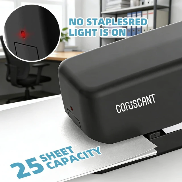 Alt view image 3 of 7 - Electric Stapler, No Jam Easy Reload, 25 Sheet Automatic Staplers for Desk, with 2000 Staples and 1 Staple Remover, Electric Desktop AC or Battery Powered for Classroom Office Home