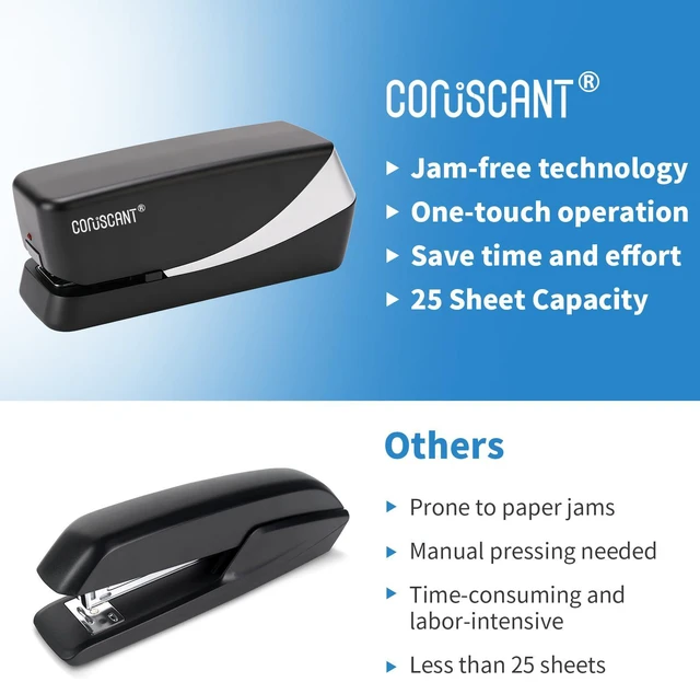 Alt view image 7 of 7 - Electric Stapler, No Jam Easy Reload, 25 Sheet Automatic Staplers for Desk, with 2000 Staples and 1 Staple Remover, Electric Desktop AC or Battery Powered for Classroom Office Home