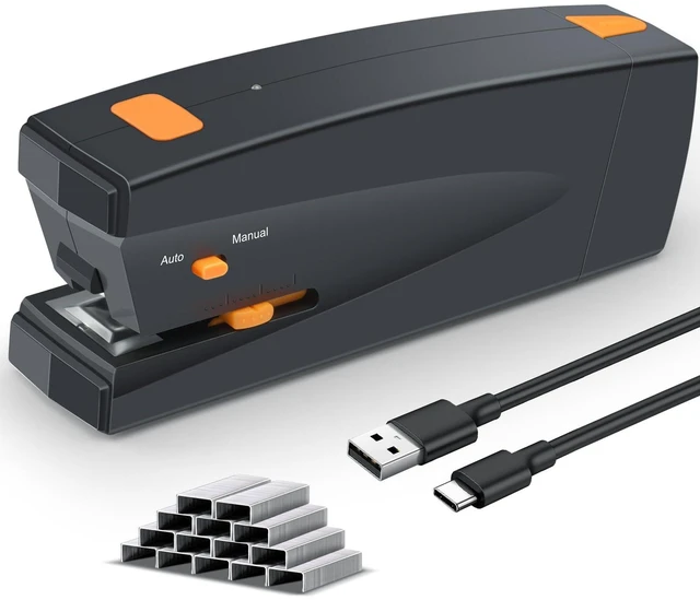 Main image of Rechargeable Electric Stapler, 25 Sheet Capacity, Quiet Operation, Jam-Free and Easy Reload, Includes 1000 Staples, Black