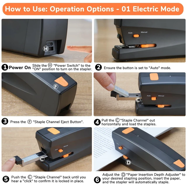 Alt view image 4 of 7 - Rechargeable Electric Stapler, 25 Sheet Capacity, Quiet Operation, Jam-Free and Easy Reload, Includes 1000 Staples, Black