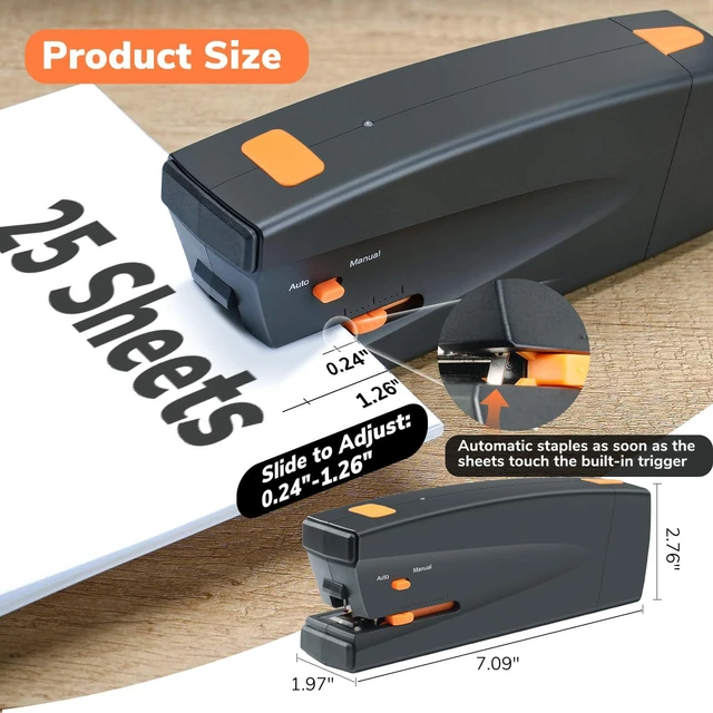 Alt view image 2 of 7 - Rechargeable Electric Stapler, 25 Sheet Capacity, Quiet Operation, Jam-Free and Easy Reload, Includes 1000 Staples, Black