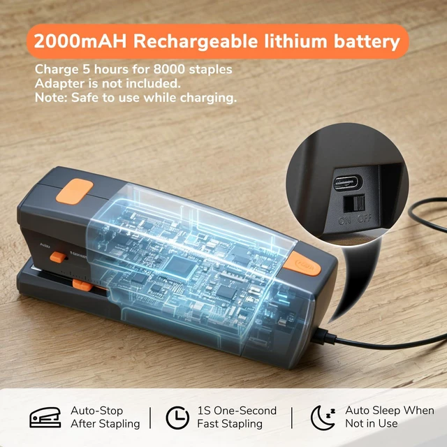 Alt view image 3 of 7 - Rechargeable Electric Stapler, 25 Sheet Capacity, Quiet Operation, Jam-Free and Easy Reload, Includes 1000 Staples, Black