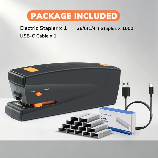 Alt view image 7 of 7 - Rechargeable Electric Stapler, 25 Sheet Capacity, Quiet Operation, Jam-Free and Easy Reload, Includes 1000 Staples, Black